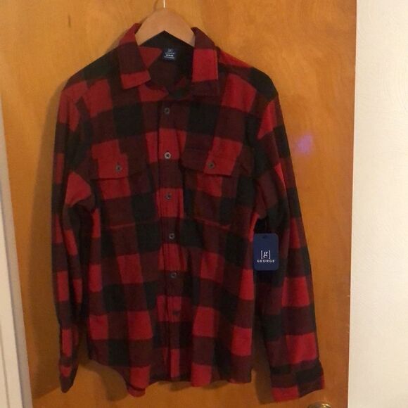 Red Plaid Fleece Shirt Mens Medium - Picture 1 of 2